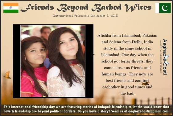 Indo-Pak friends Alishba (Pakistan) and Selena (India)